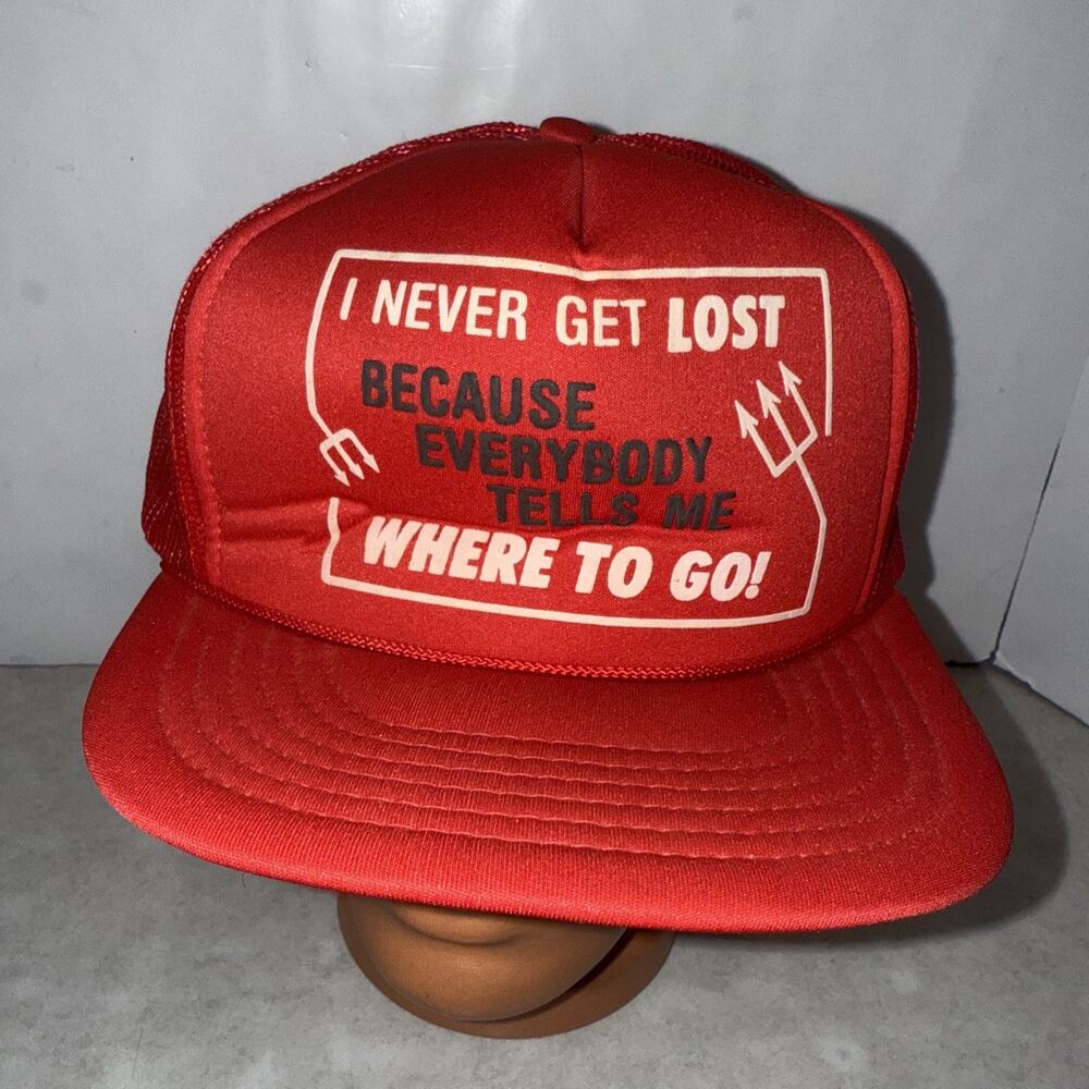 Vtg I Never Get Lost Hat Mesh Foam Where To Go Red Snapback Cap Funny Segal Tag